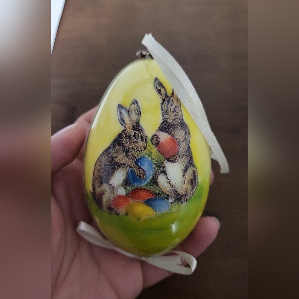 Source Unknown Yellow Bunny Egg Ornament with Ribbon